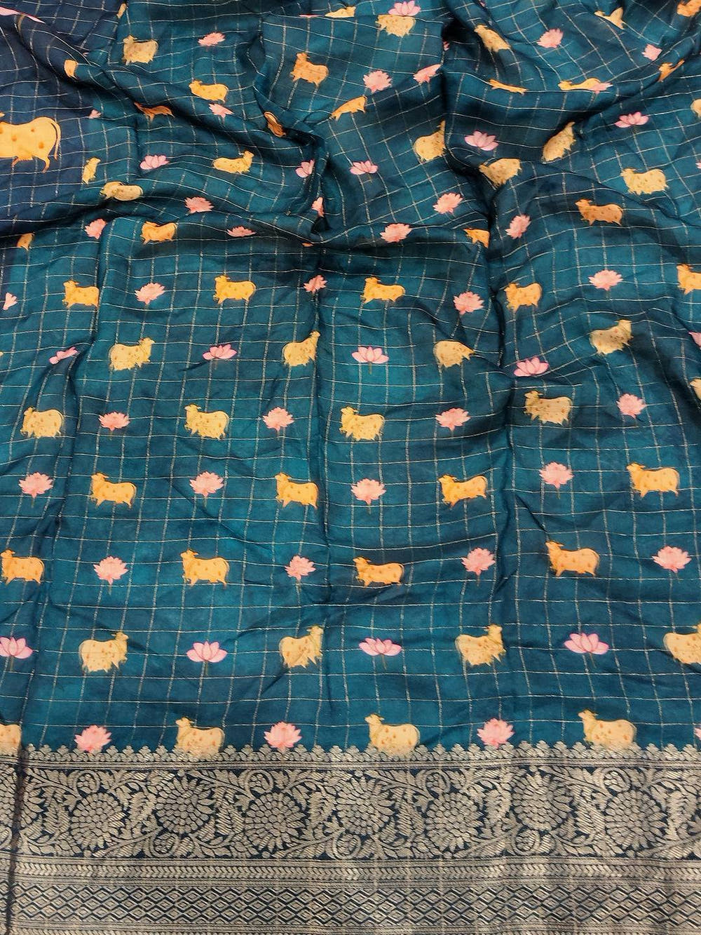 Elegant Teal Blue Viscose Kalamkari Saree