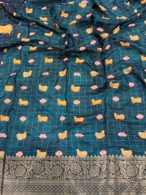 Elegant Teal Blue Viscose Kalamkari Saree