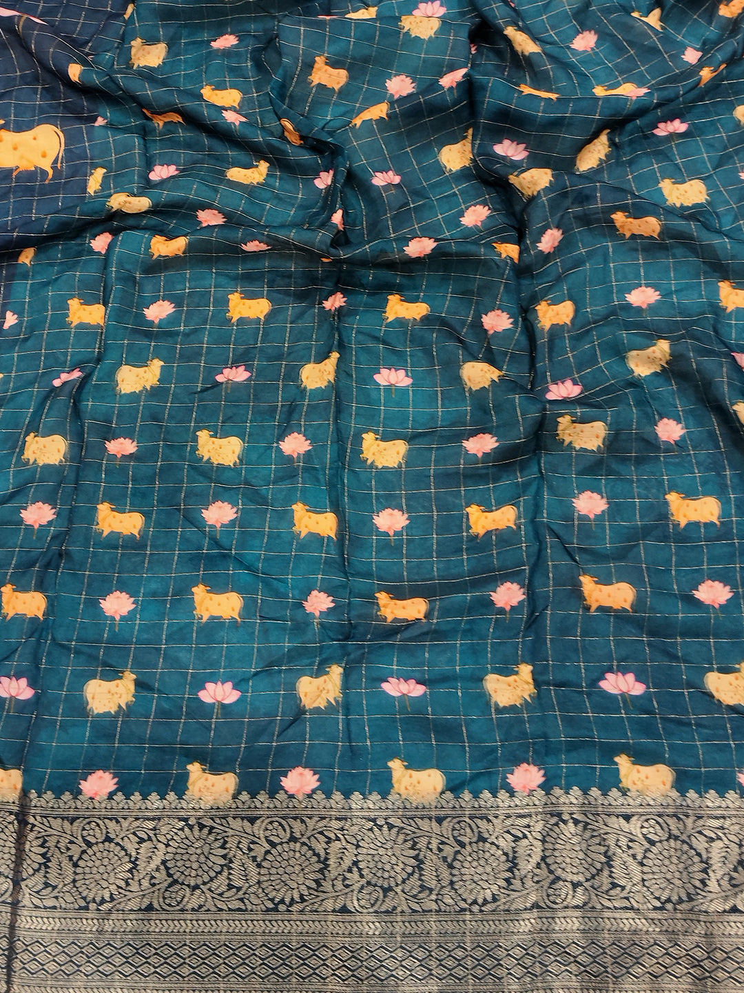 Elegant Teal Blue Viscose Kalamkari Saree