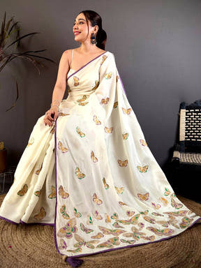 Poly Silk Butterfly Embroidered Work Saree
