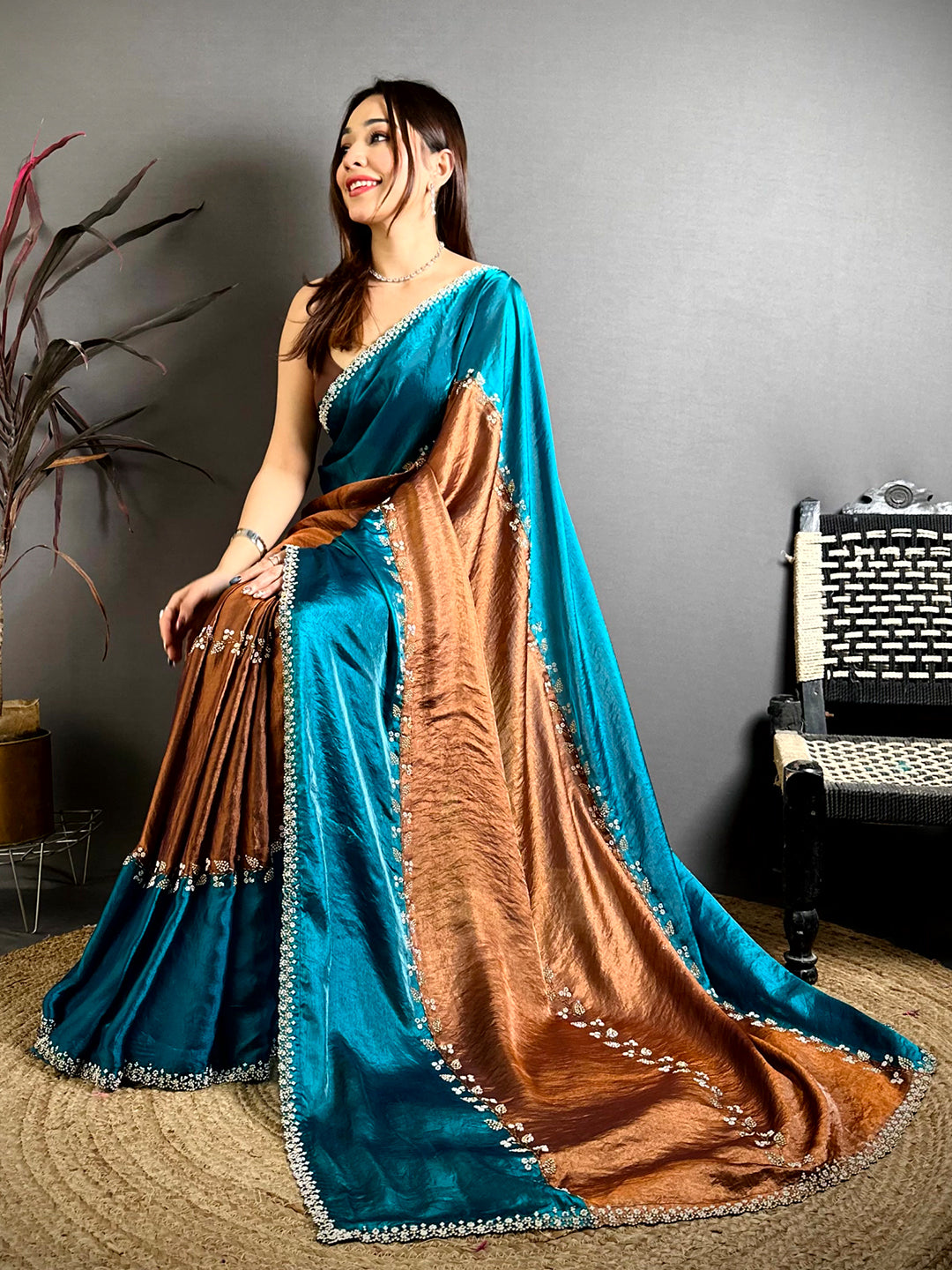 Artistic Peal Satin Tissue Saree