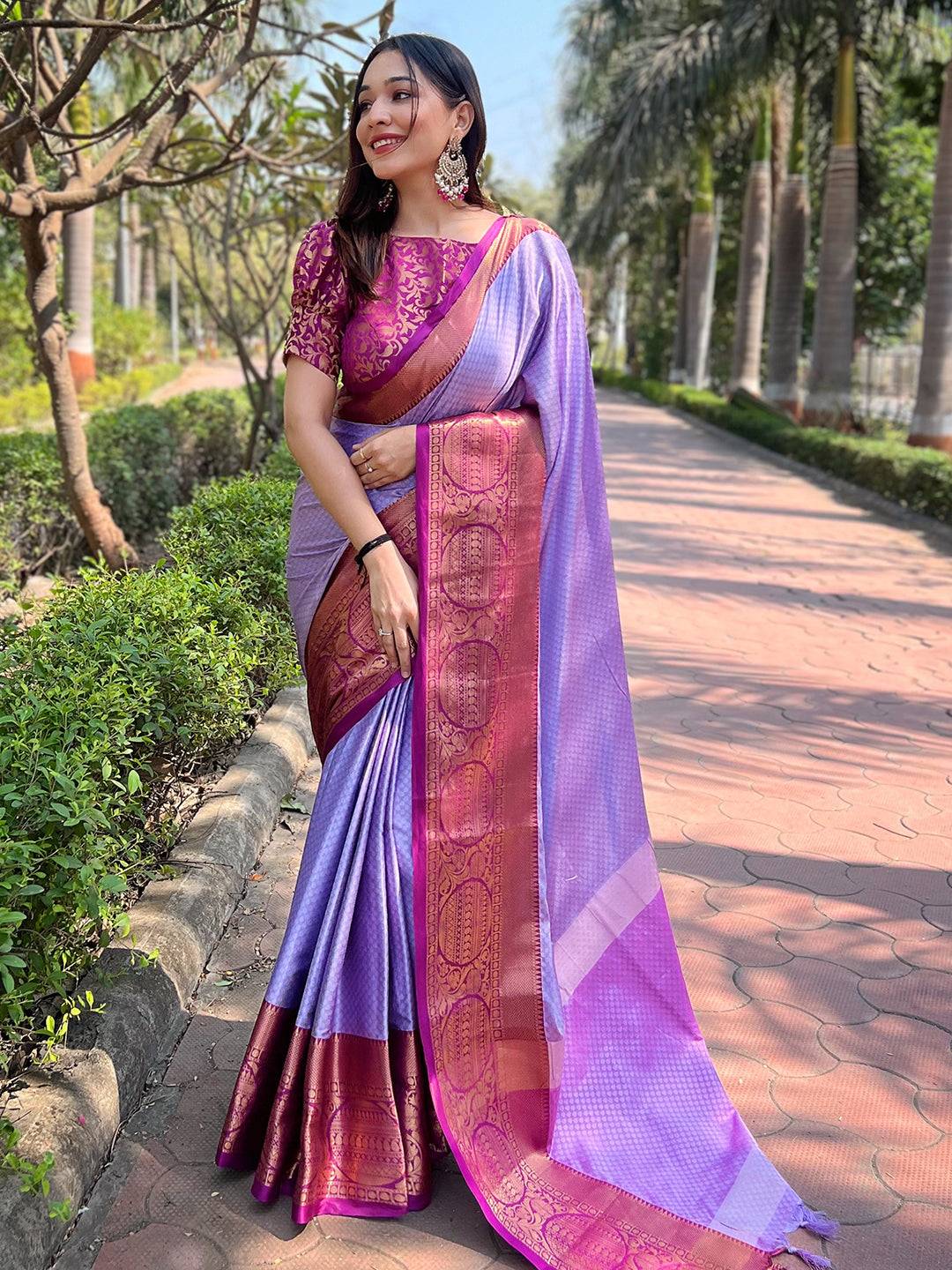 Elegant lavender Kanjivaram saree with zari blouse