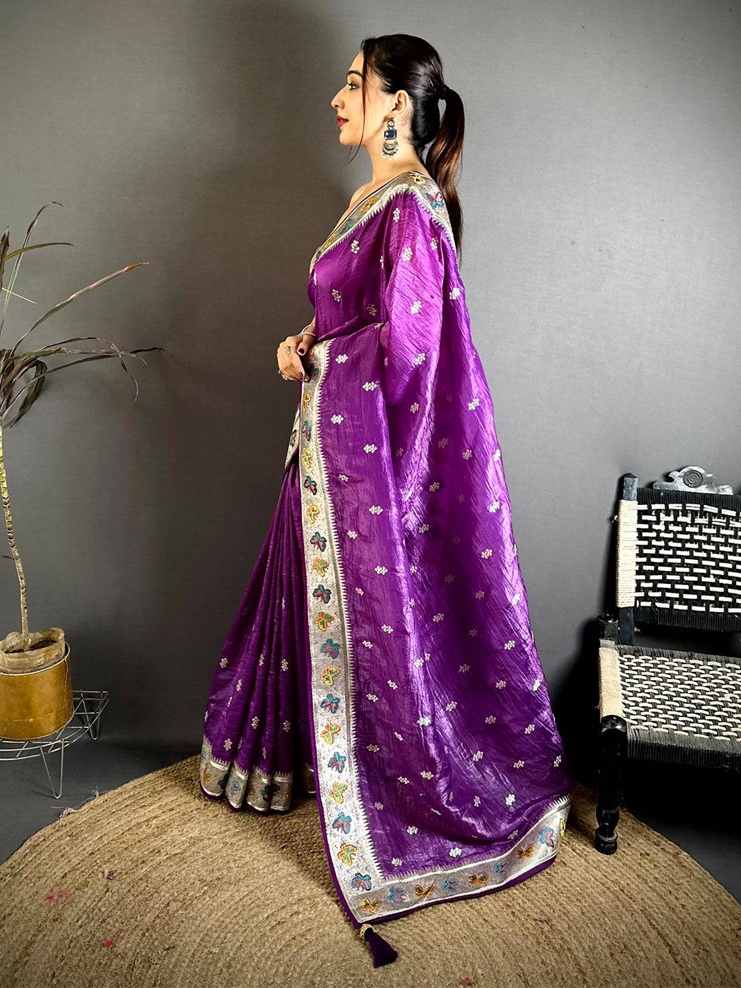 Purple Crush Silk Zari Embroidered Saree