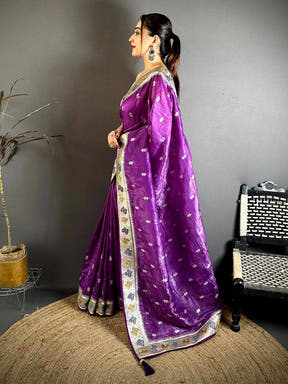 Purple Crush Silk Zari Embroidered Saree