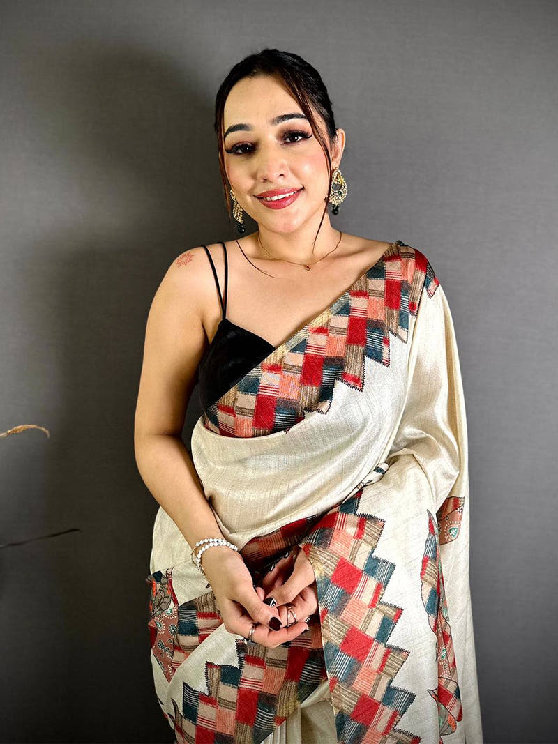 Classic Digital Applique Print Tussar Saree