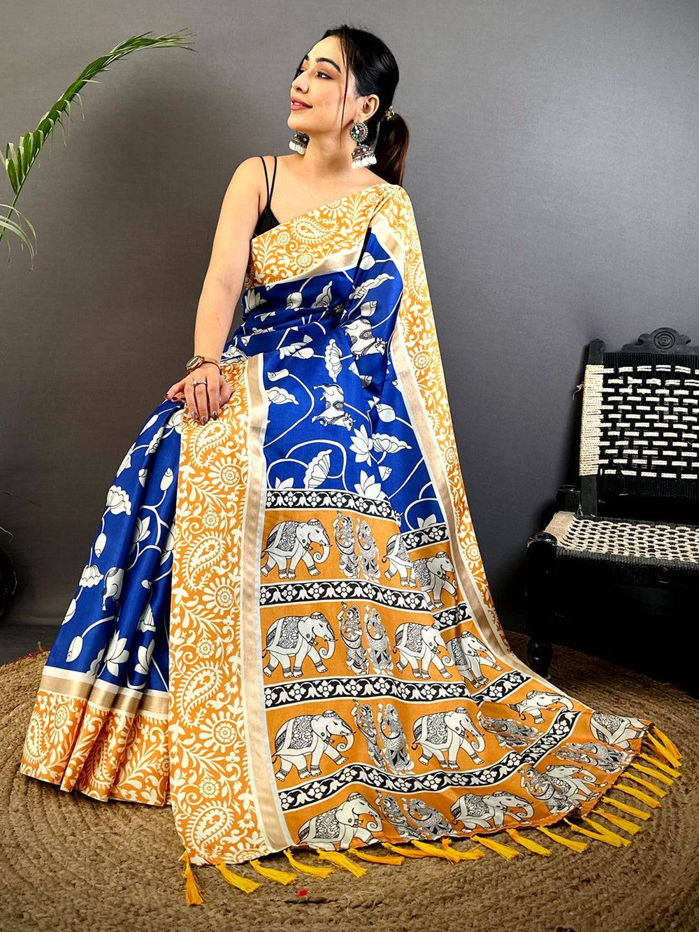 Blue Soft Chanderi Contrast Border Saree