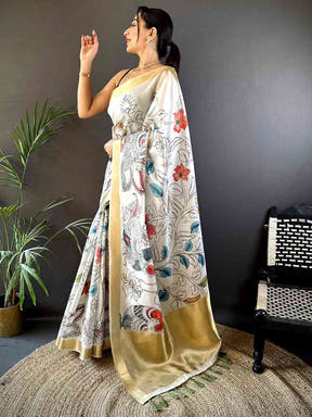 Radiant Pen Kalamkari Soft Tissue Silk Saree