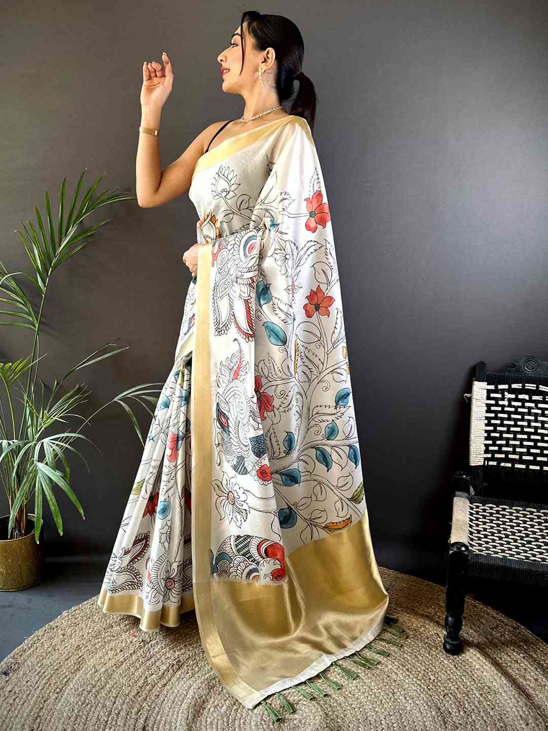 Radiant Pen Kalamkari Soft Tissue Silk Saree