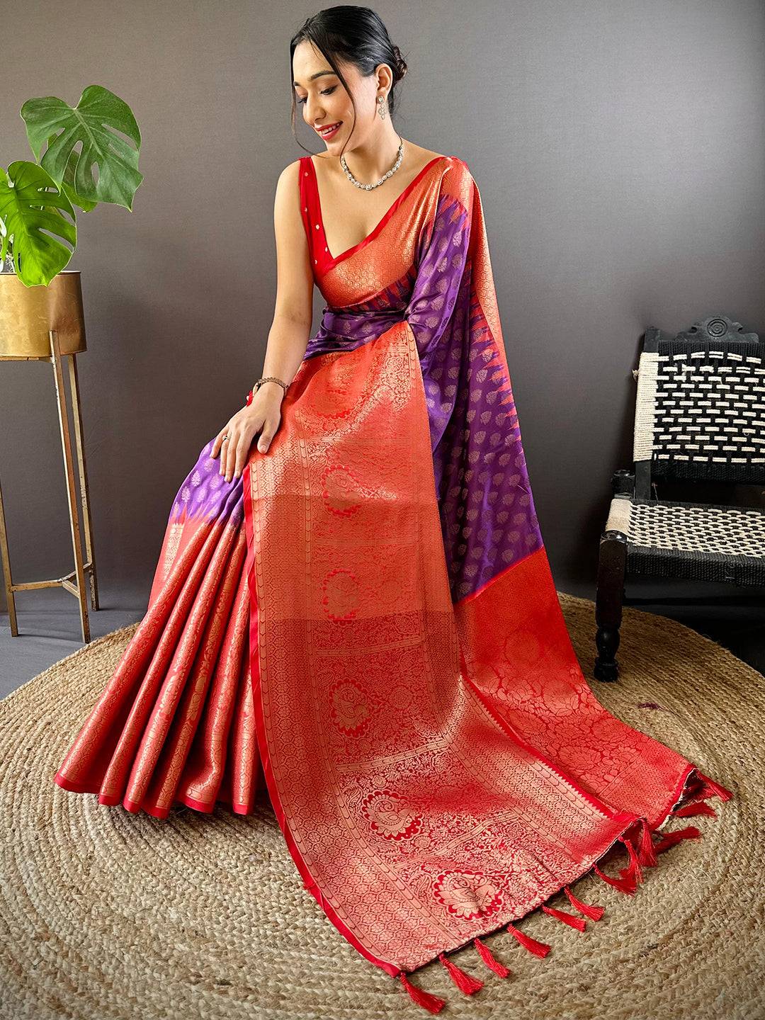 Wine Banarasi Zari Elegance Saree