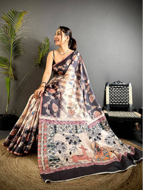 Classic Chex Kalamkari Tussar Saree