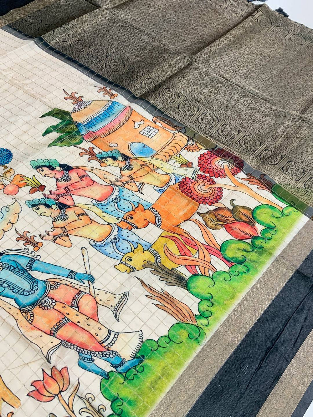 Vibrant Kalamkari Satin Bentex Gadwal Saree