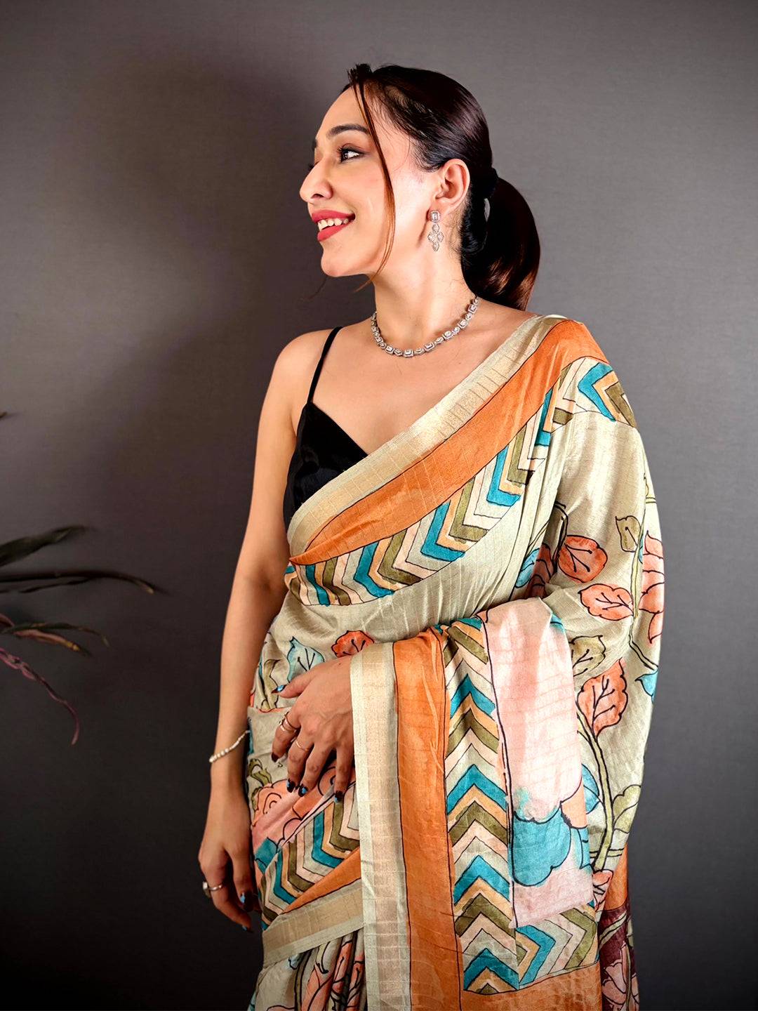 Royal Pen Kalamkari Ghicha Tussar Saree