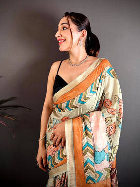 Royal Pen Kalamkari Ghicha Tussar Saree