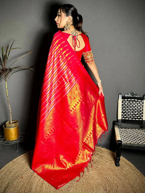 Pink Soft Silk Striped Weave Saree