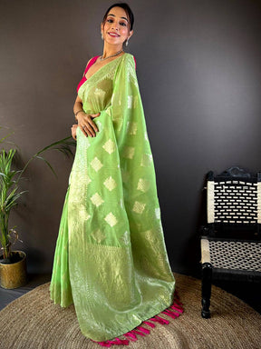 Graceful Cotton With Gold Zari Butta Saree