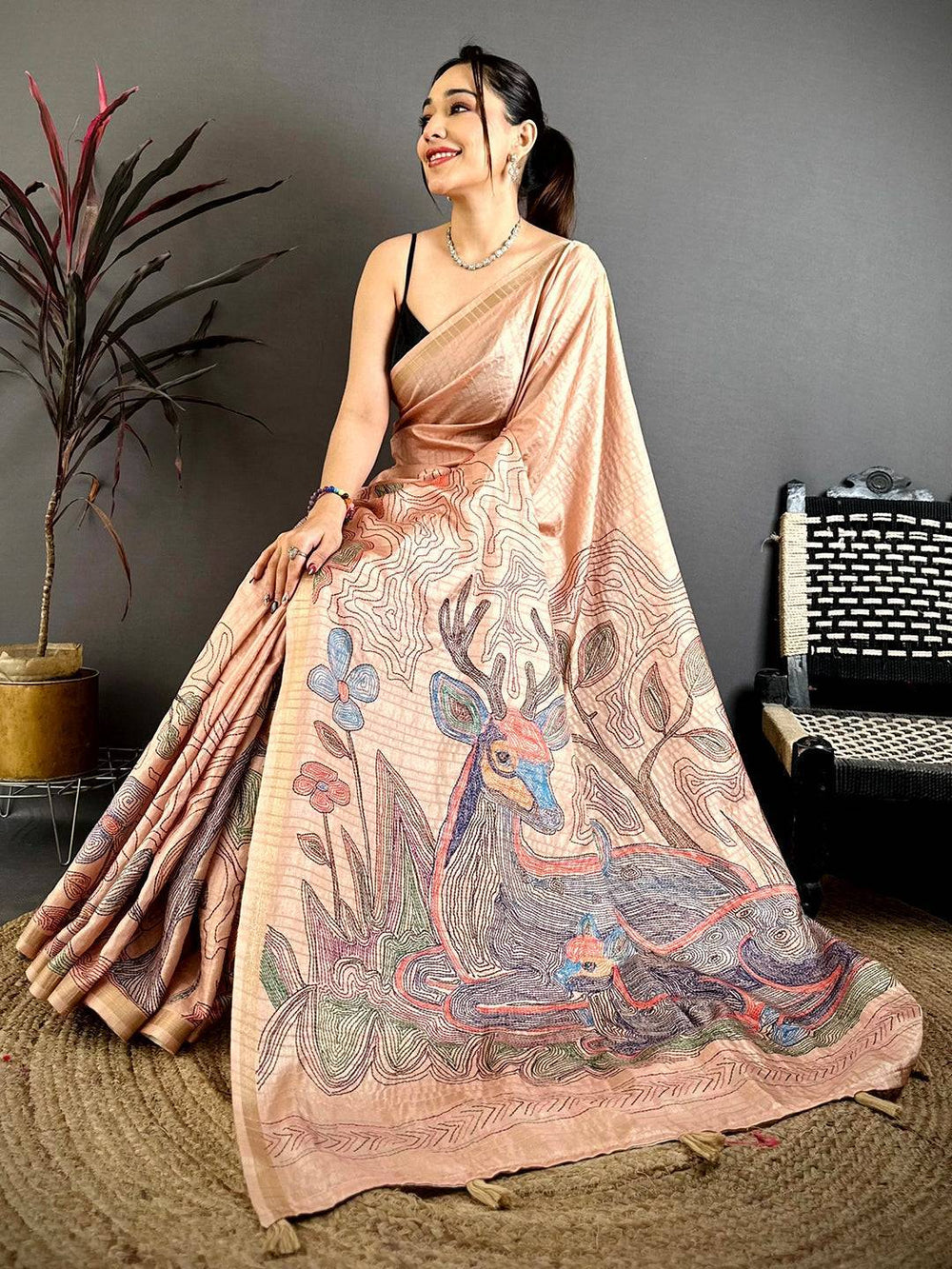 Radiant Tussar Ghicha Katha Art Saree