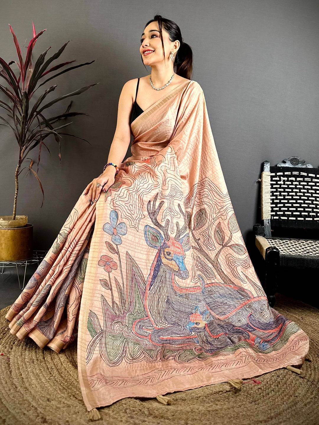Radiant Tussar Ghicha Katha Art Saree