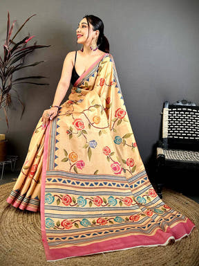 Royal 3D Embroidered Print Tussar Saree