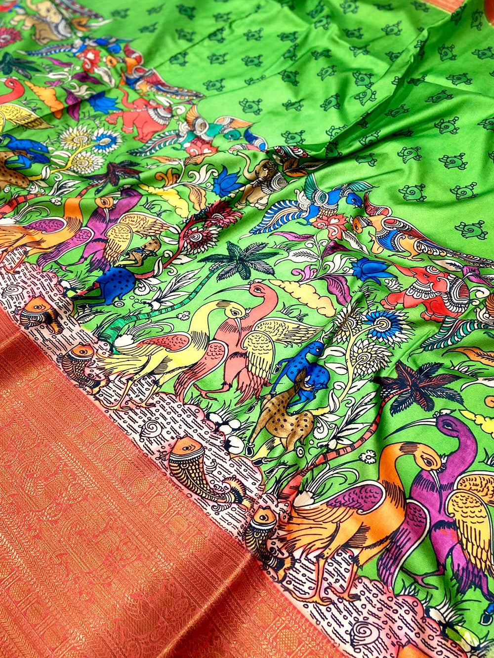 Green Digital Kalamkari Banarasi Saree