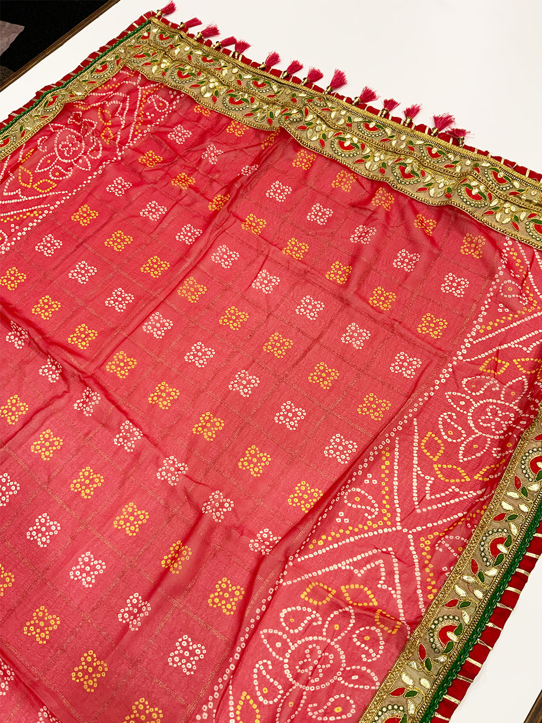 Bandhej Print Foil Work Festival Wear Saree
