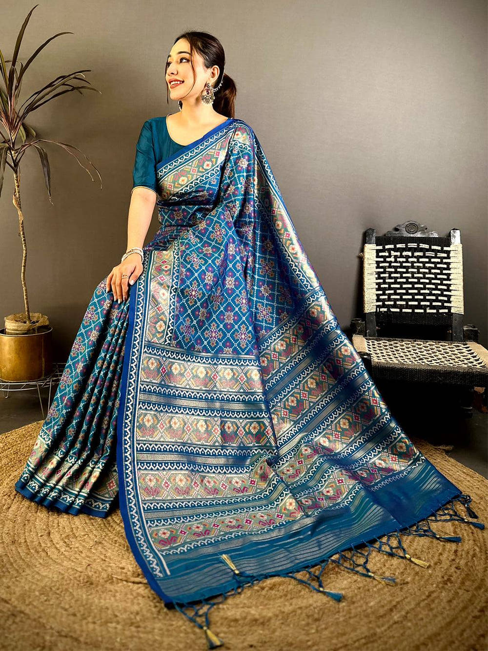 Radiant Blue Soft Silk Patola Weaving Saree