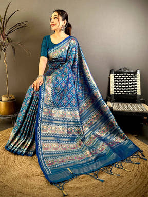 Radiant Blue Soft Silk Patola Weaving Saree