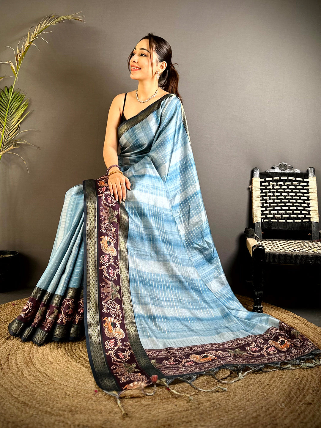 Blue Shibori Print Semi Silk Saree