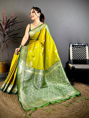 Lime Yellow Heritage Gadwal Silk Saree