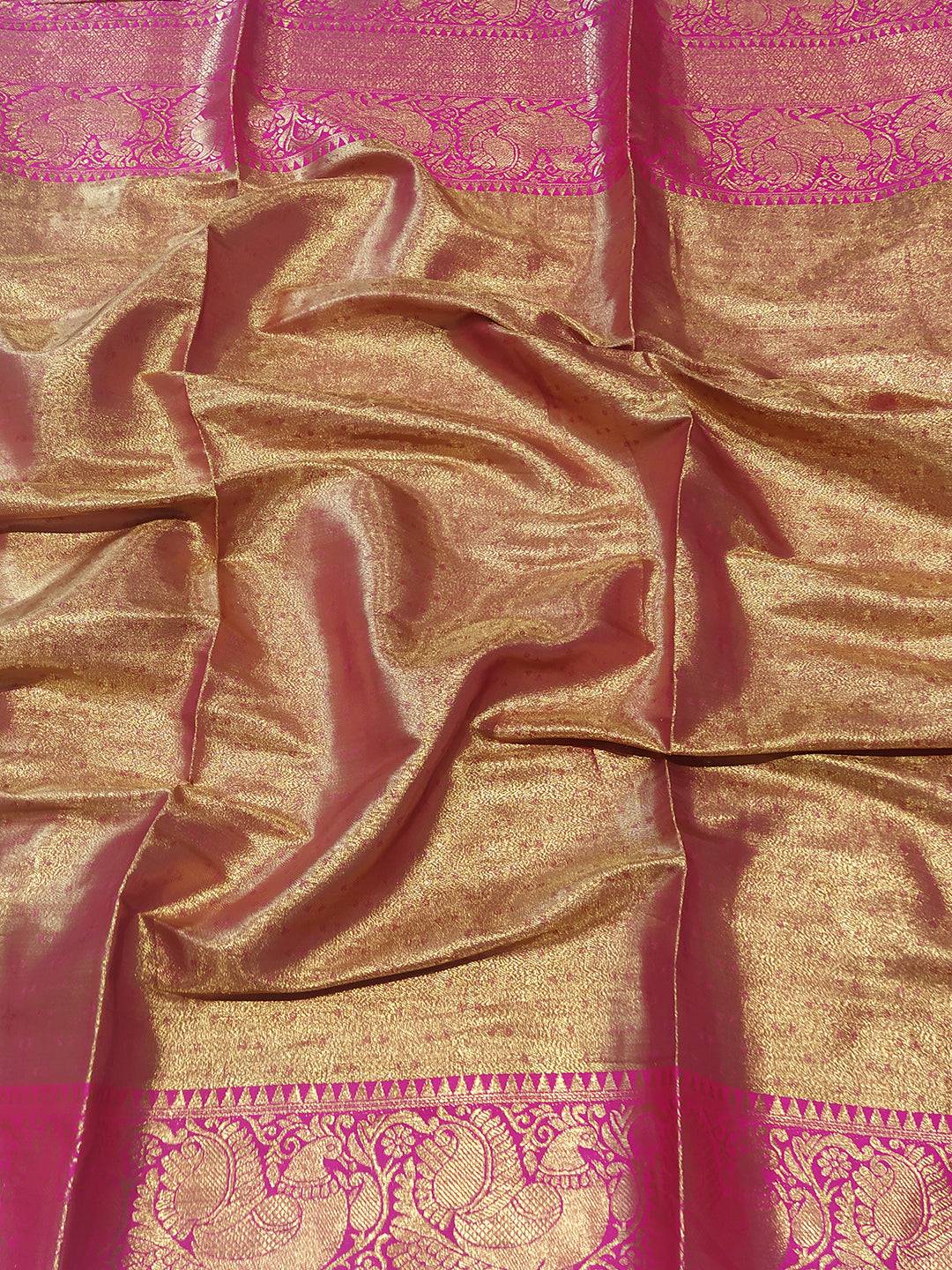 Close-up of Banarasi Tissue Silk Saree Fabric