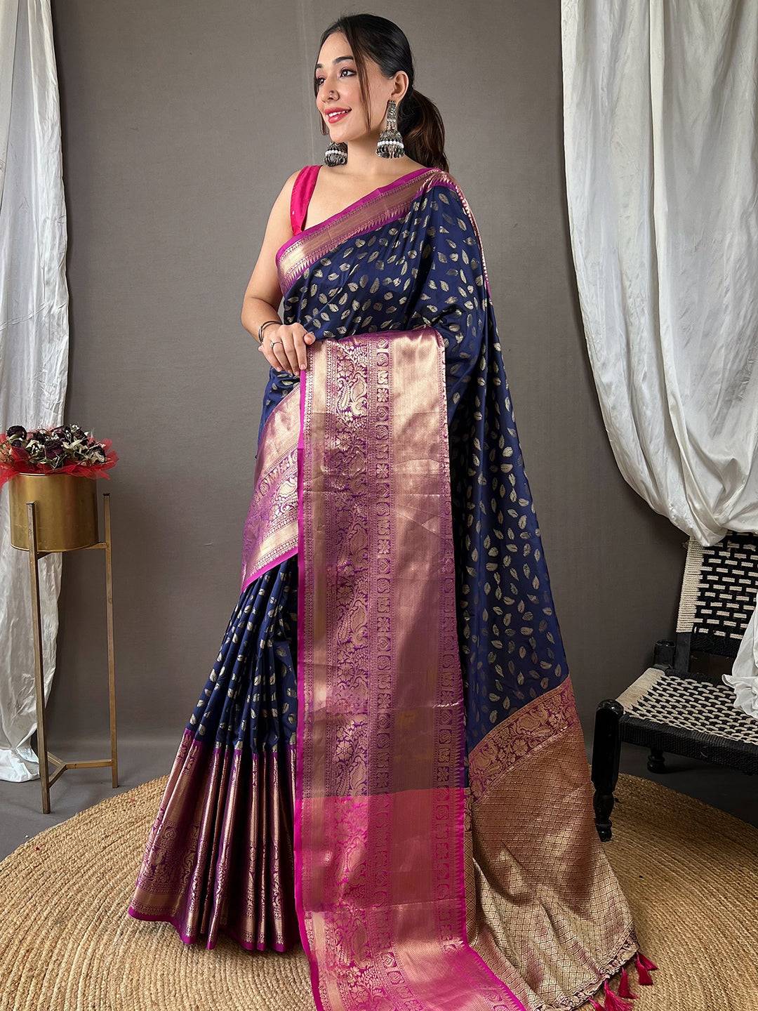 Stylish Banarasi saree featuring rich zari weaving