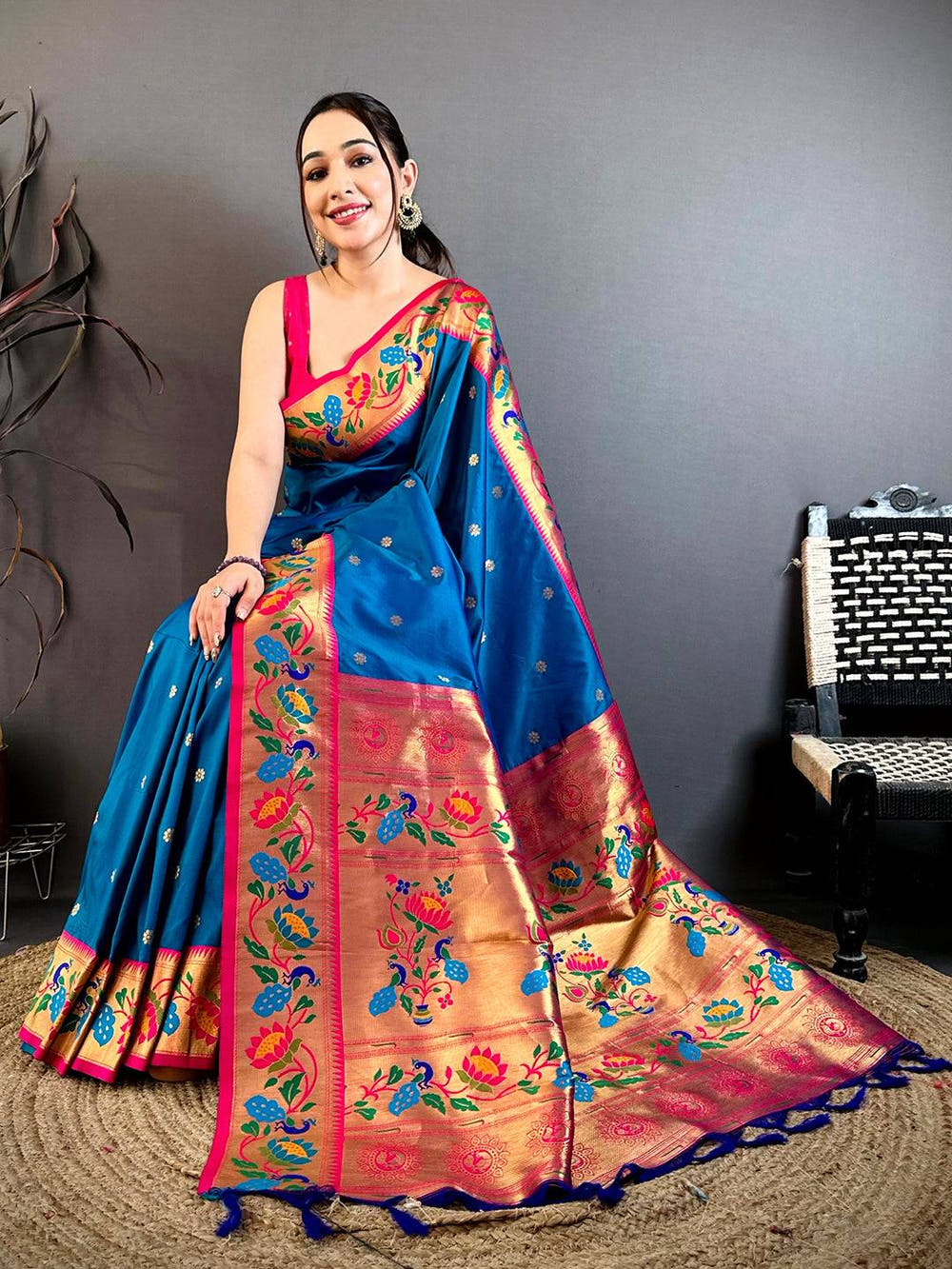 Royal Blue Soft Silk Minakari Pallu Saree