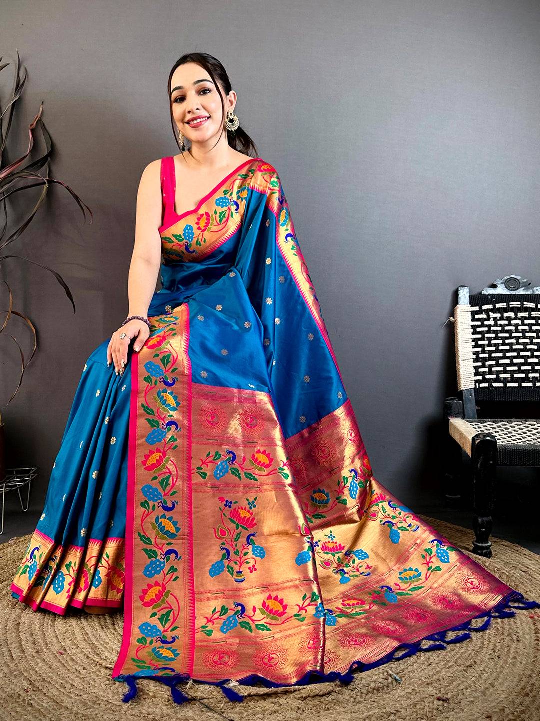 Royal Blue Soft Silk Minakari Pallu Saree