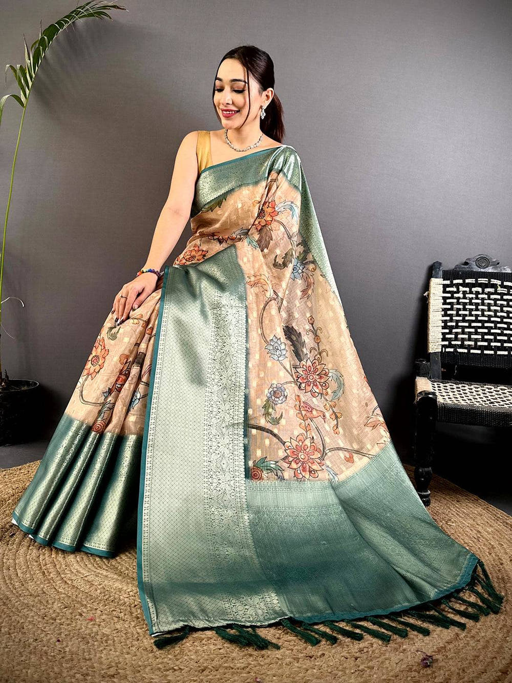 Graceful Kota Doriya Kalamkari Printed Saree


