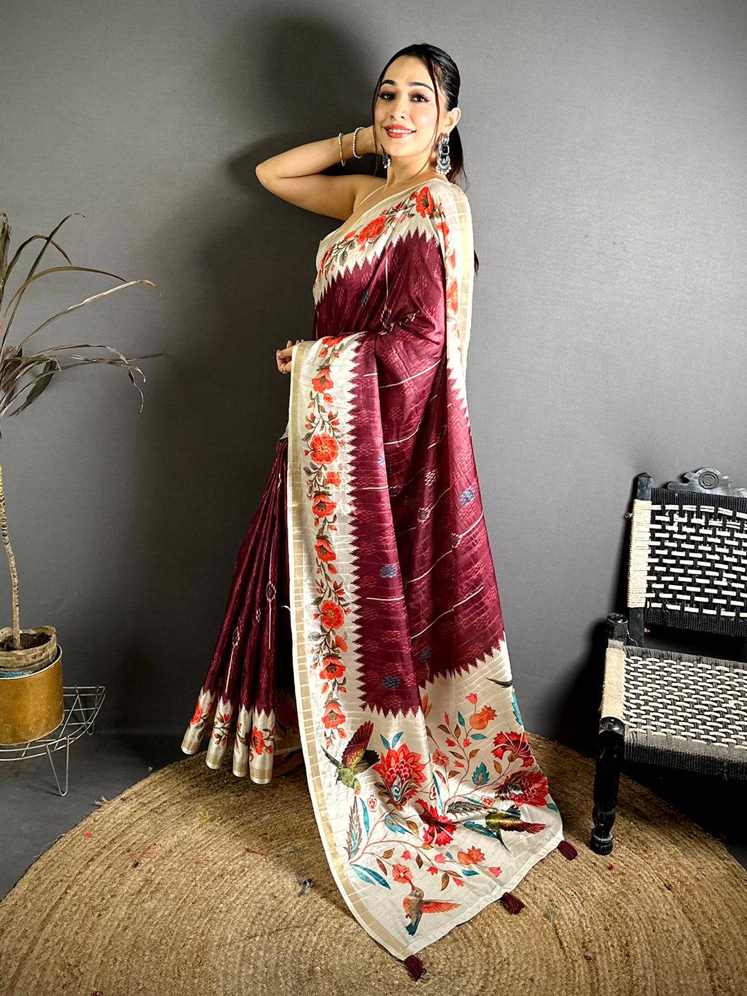 Classic Ghicha Silk Printed Tussar Saree