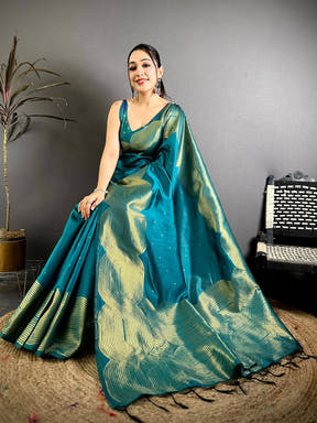 Elegant Geometric Wave Banarasi Silk Saree