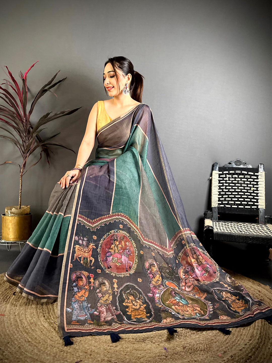 Heritage Stripe Linen Tissue Saree