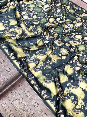 Olive Digital Kalamkari Banarasi Saree