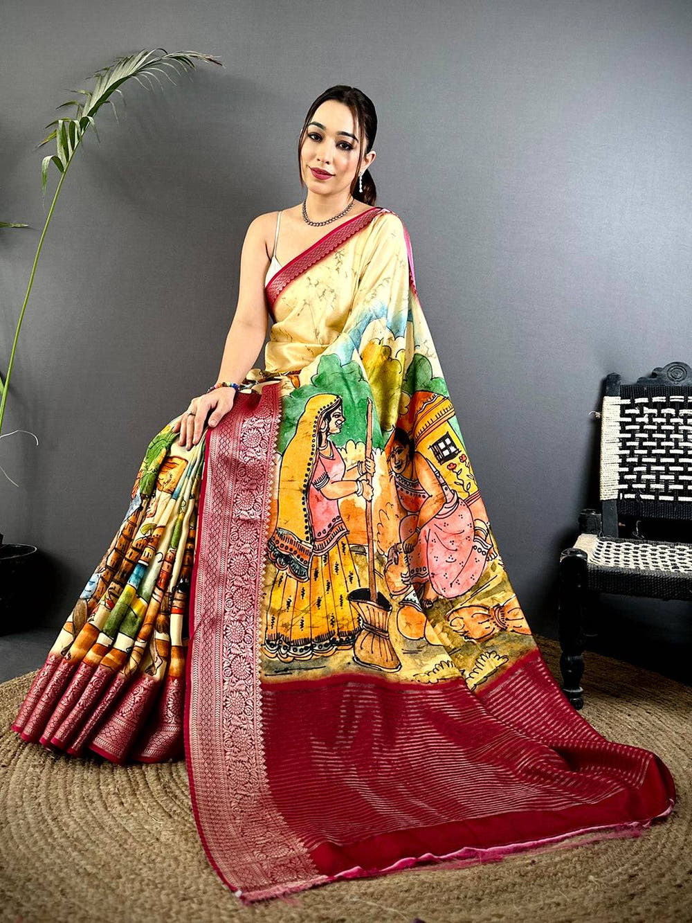 Stylish Self Zari Chex Viscose Dola Saree