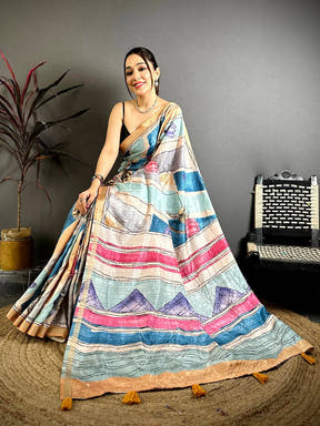 Digital Kalamkari Stylish Tussar Saree