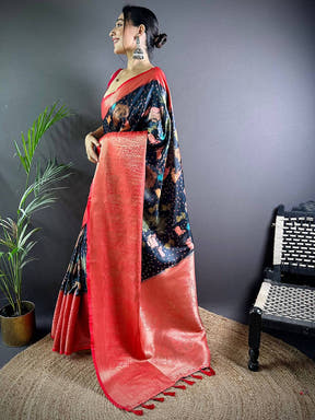 Black Satin Pichwai Print Saree