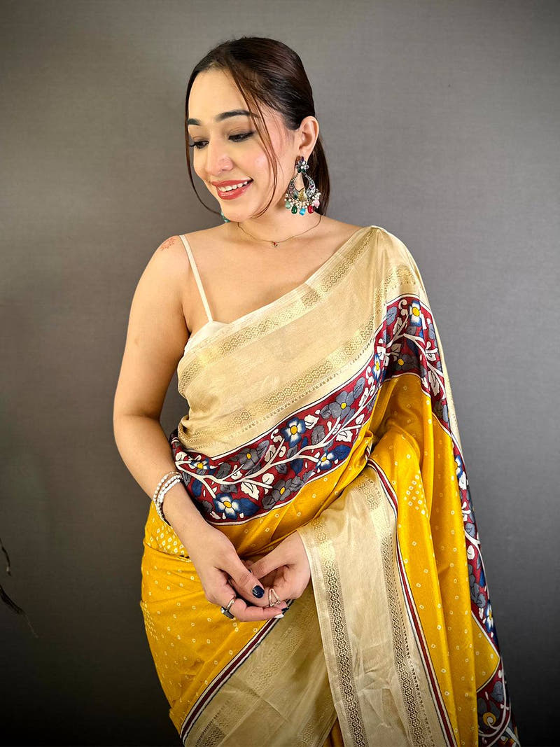 Stylish Bandhej Print Dola Silk Saree