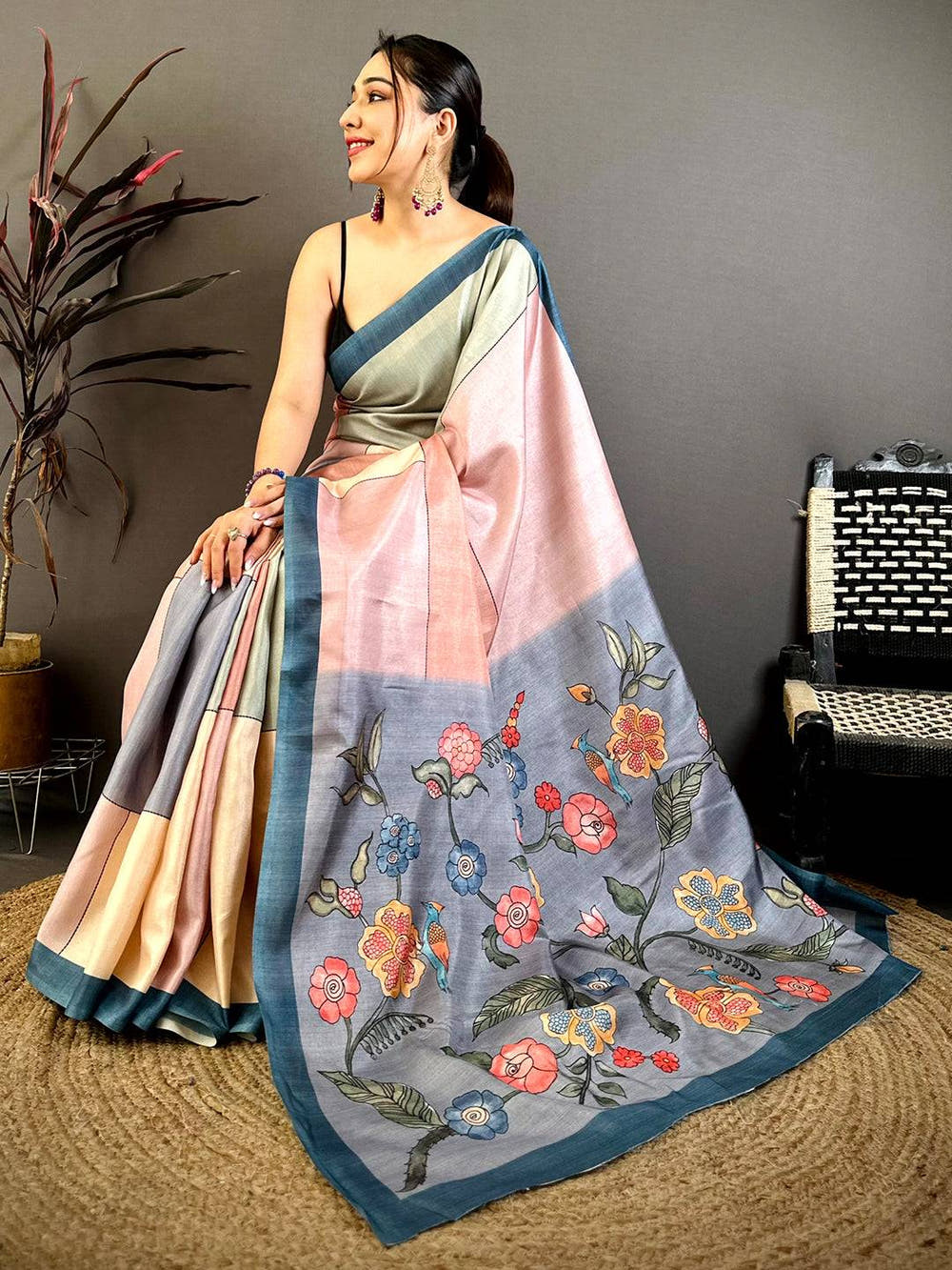 Opulent Kalamkari Print Tussar Saree