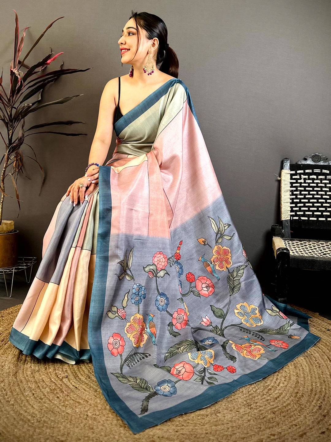 Opulent Kalamkari Print Tussar Saree