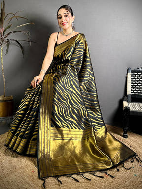 Banarasi Katan Silk Zebra Stripe Zari Saree