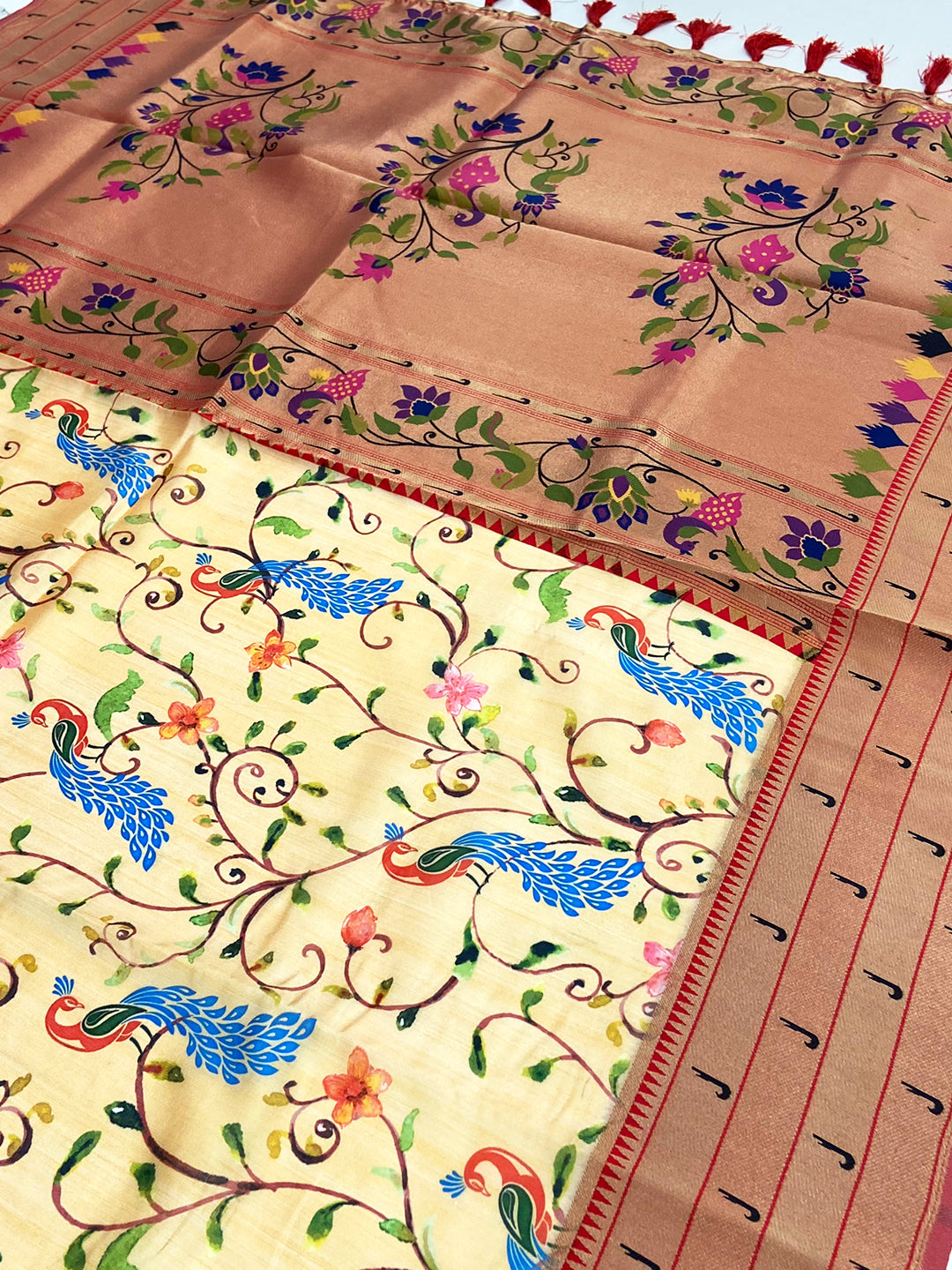 Cream Paithani Pallu Digital Print Saree