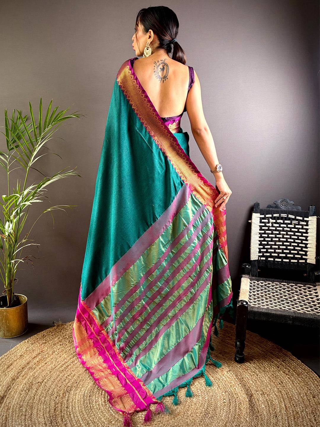 Gold Zari Magenta Accent Saree