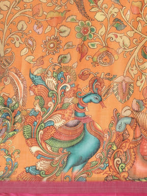  Kalamkari Print Saree With Zari Border