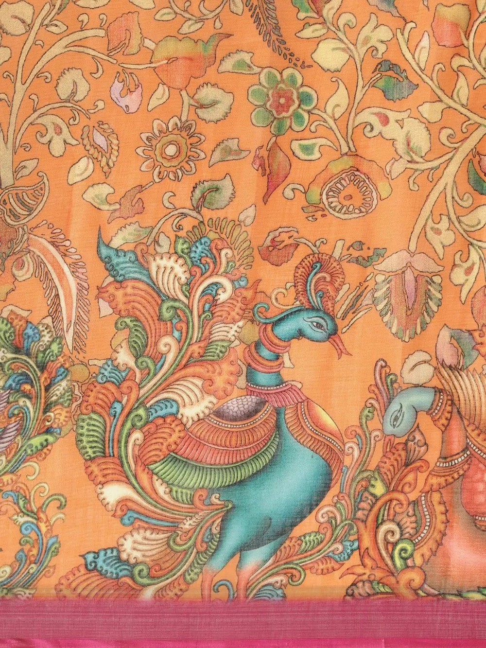  Kalamkari Print Saree With Zari Border