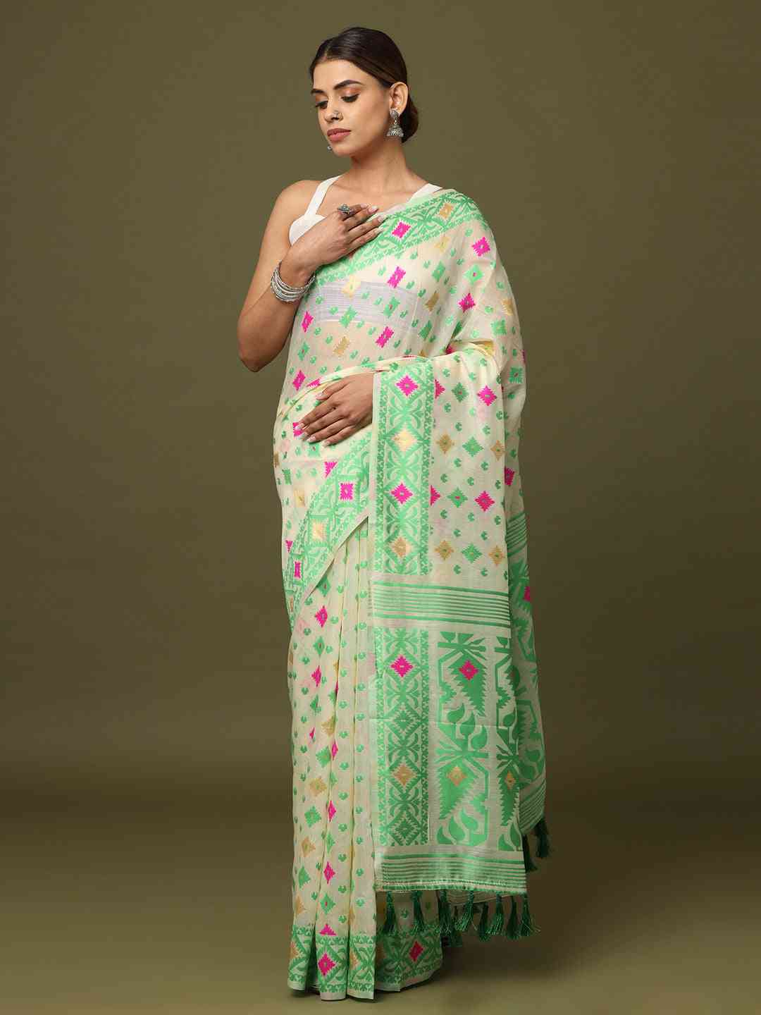  Dhakai Jamdani Cotton Silk Saree