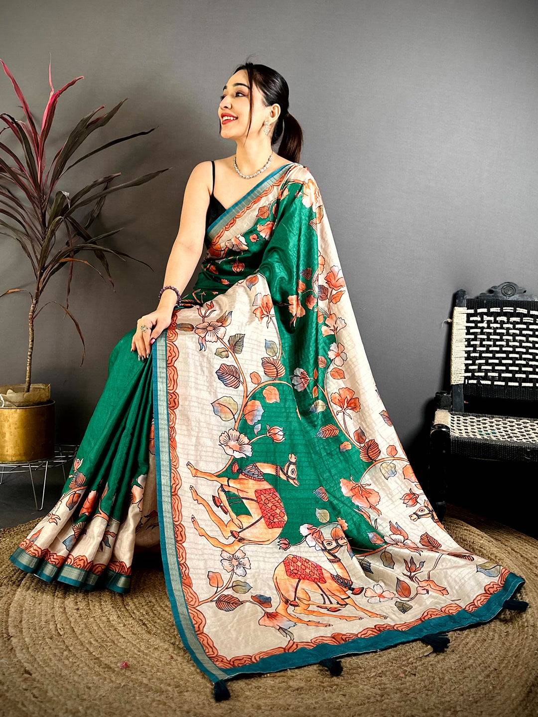Tradition Kalamkari Art Print Saree